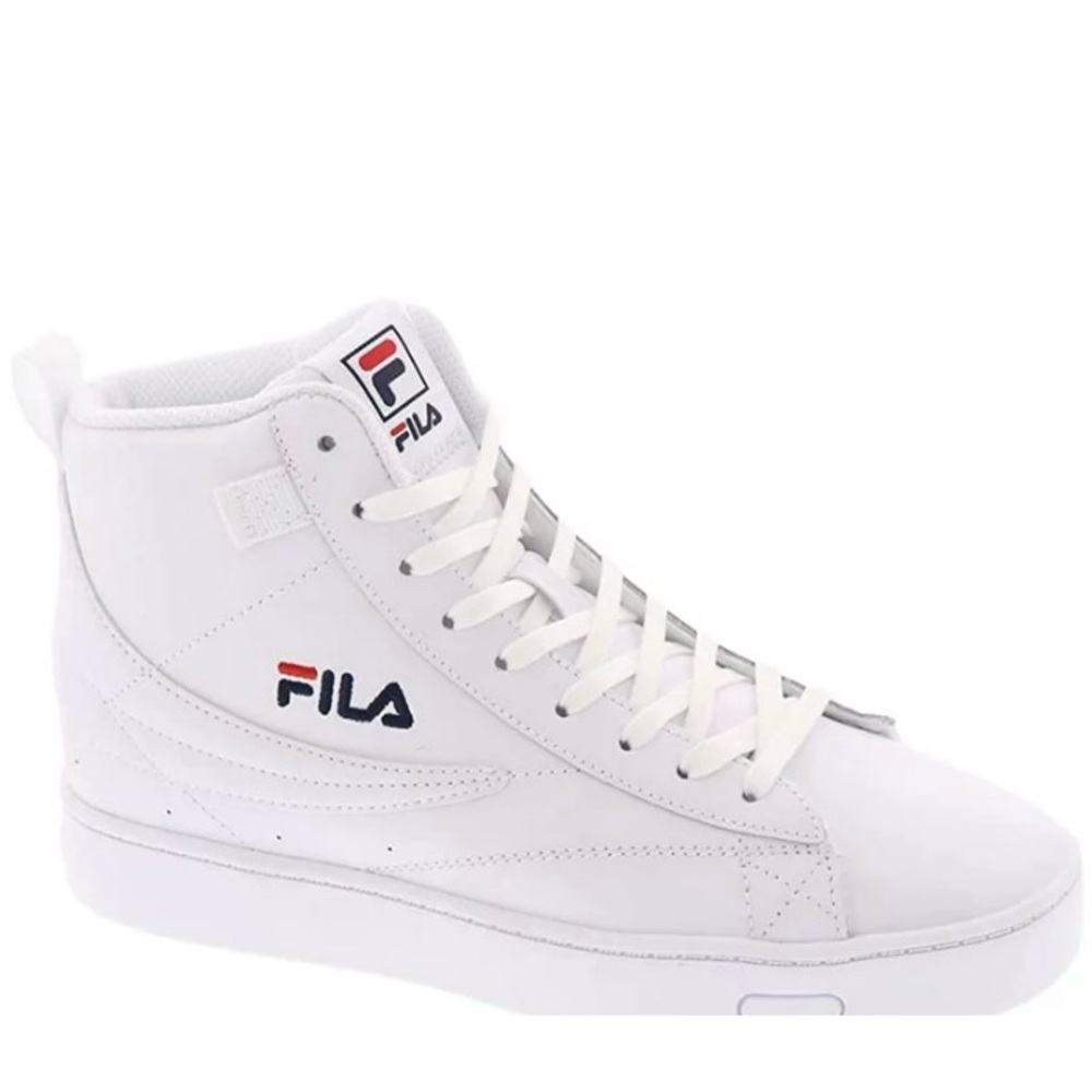 Fila White High-Top Sneakers with Navy and Red Logo